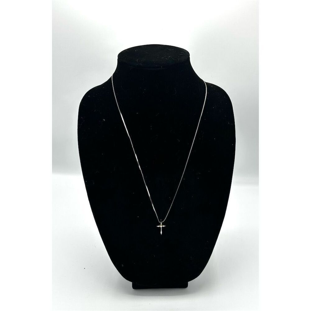 Silver Toned Cross Pendant Necklace with Faux Pearl Accent